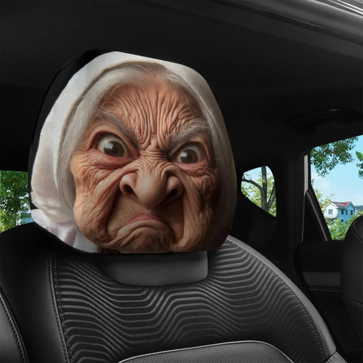 Funny Granny Face Car Headrest Covers – 2Pcs Elastic Washable Car Headrest Cover Axl Default Title