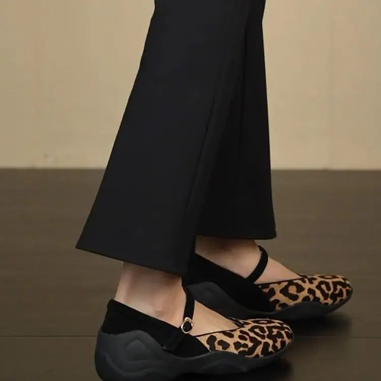 Women's Leopard Print Mary Jane Flats – Soft Sole Non-Slip Mary Jane Flats Axl