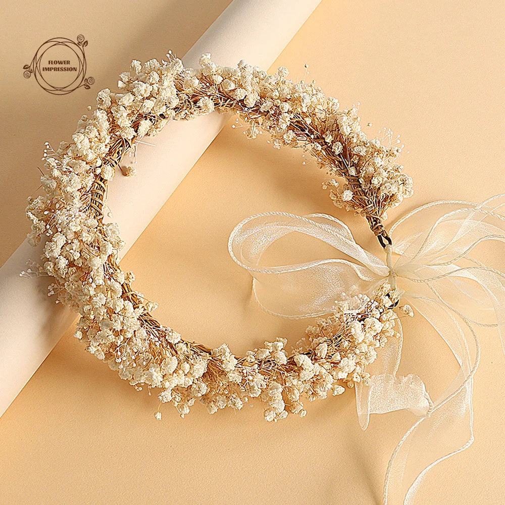 Handmade Baby's Breath Flower Crown – Dry Gypsophila Wreath Flower Crown Wreath Axl