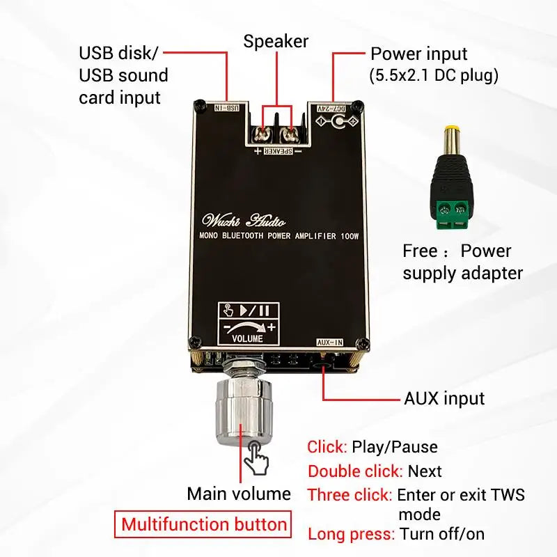 Bluetooth 5.1 TPA3116 D2 100W Mono Amplifier Module – TWS Audio Amplifier Module Axl