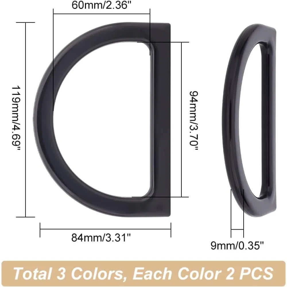 6-Pack D-Shape Purse Handles – 3 Colors DIY Bag Making Supplies Purse Making Handles Axl