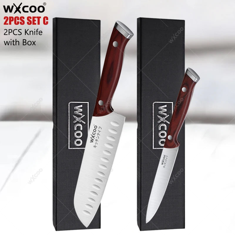 WXCOO Japanese Chef Knife Set – Sharp Stainless Steel Kitchen Chef Knife Set Axl 2PCS SET C with Box