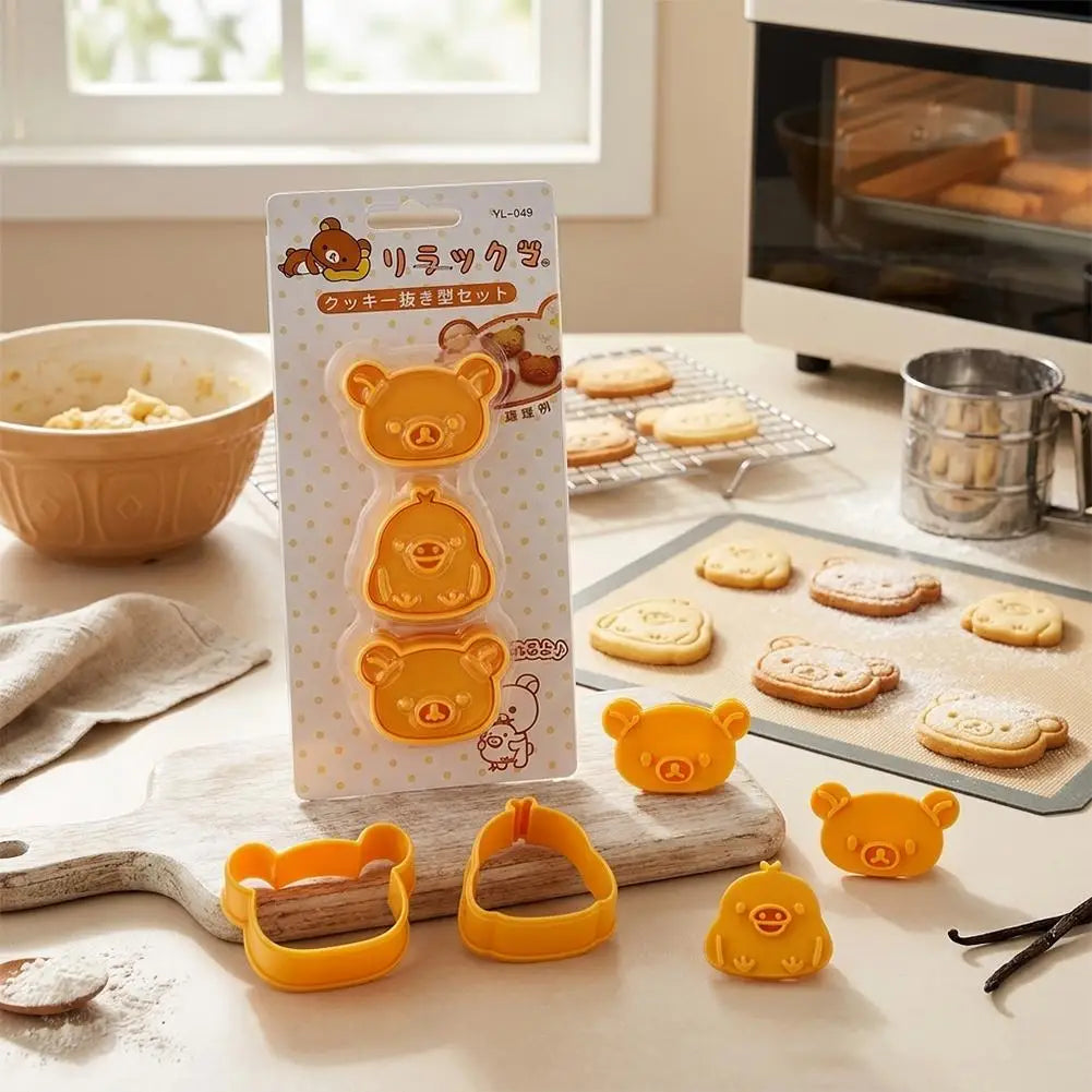 3-Piece Bear & Chick Cookie Cutter Sandwich Mold Baking Set Cookie Cutter Set Axl
