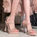 Women's Rhinestone High Heel Sandals – 11cm Nude Stiletto High Heel Sandals Axl Naked color 35