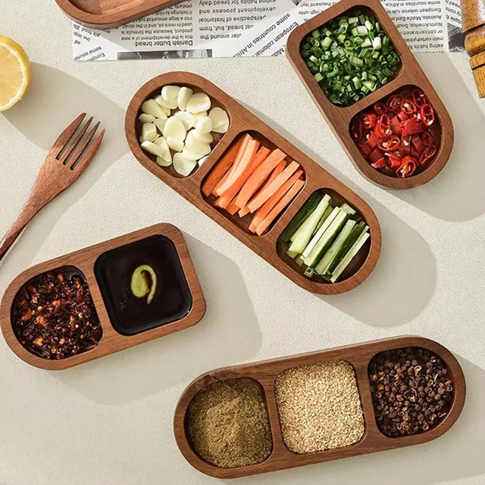 Solid Wood Serving Tray – 2/3/4 Grid Retro Seasoning Dish Wooden Serving Tray Axl