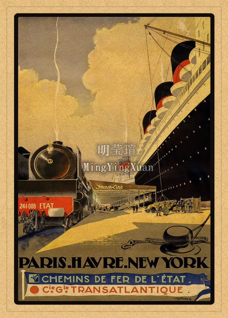 Vintage Travel Poster Wall Art | Kraft Paper Retro City Print