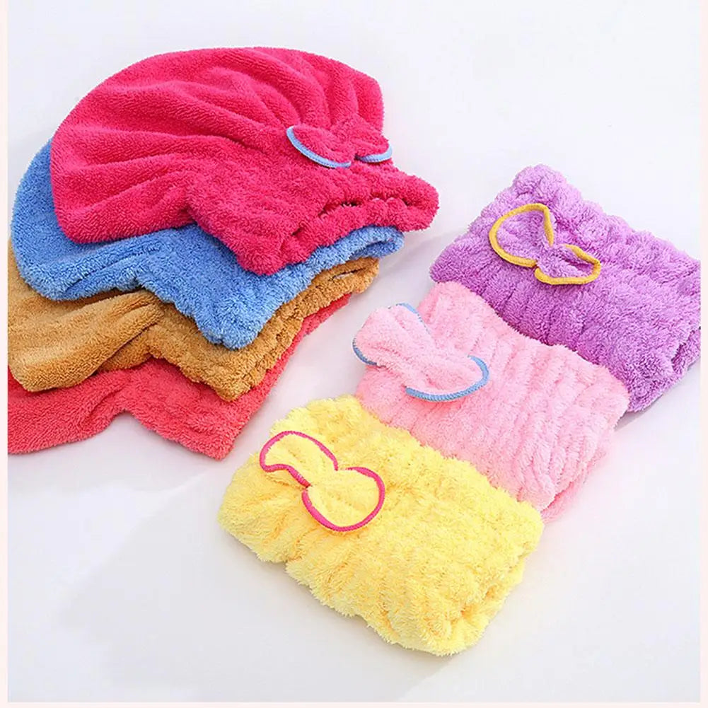 Super Absorbent Microfiber Hair Drying Cap with Cute Bow Microfiber Hair Cap Axl