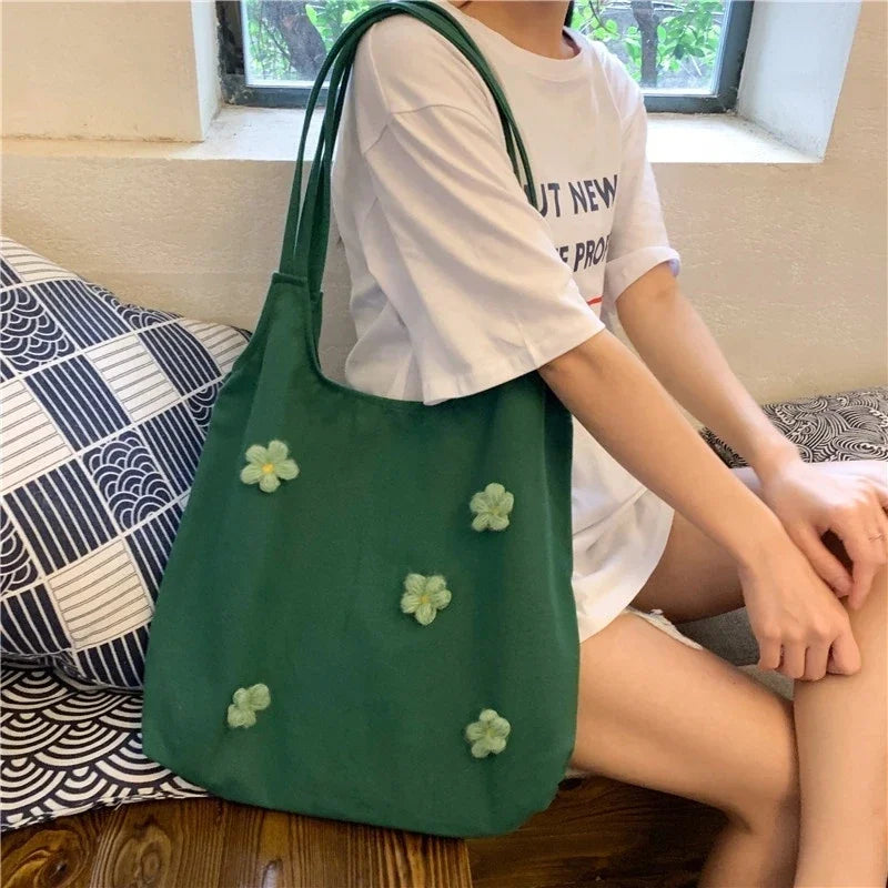 Floral Canvas Tote Bag – Minimalist Shoulder Bag for Women Canvas Tote Bag Axl