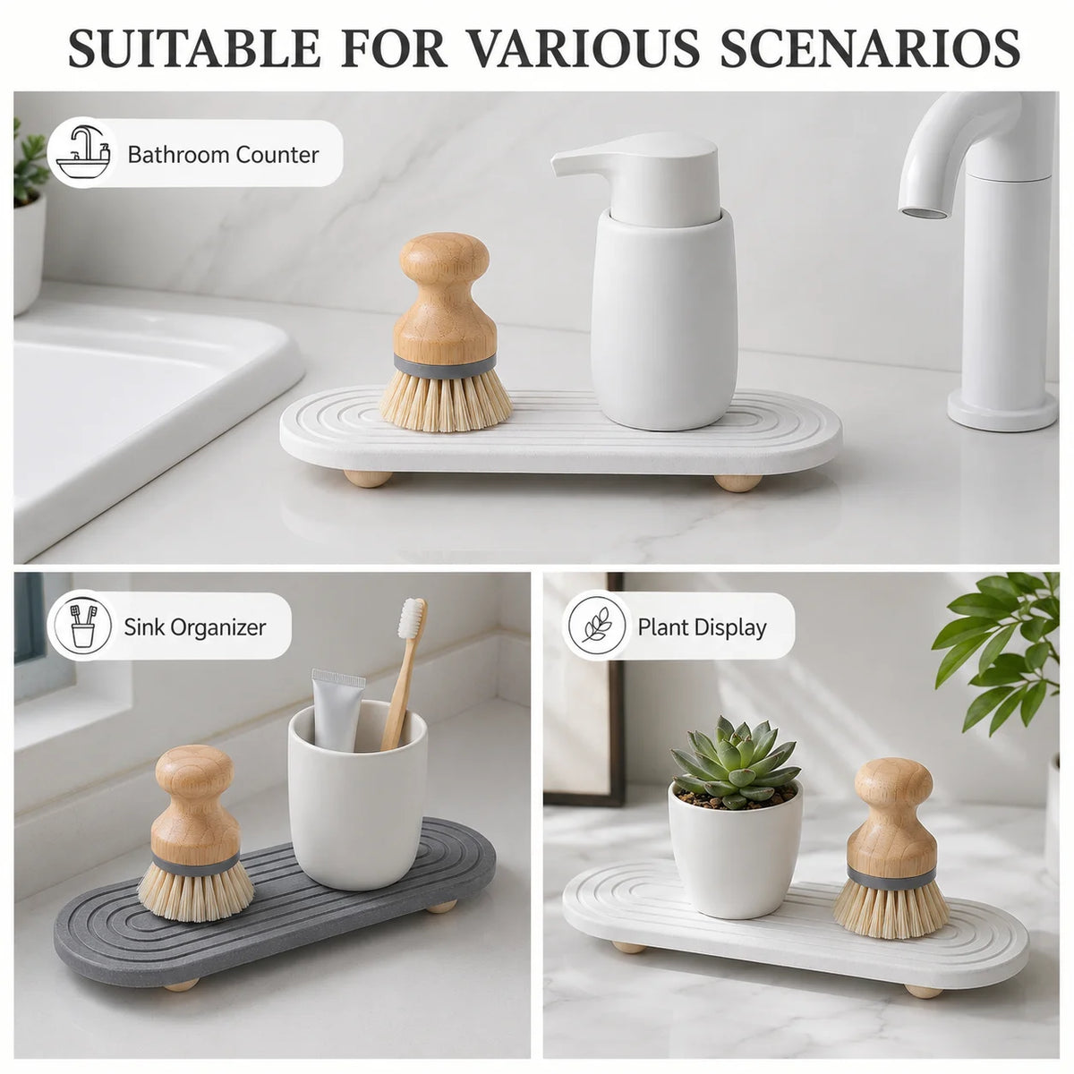 Elevated Diatomite Sink Tray with Wooden Feet | Fast Drying Mat Diatomite Sink Tray Axl