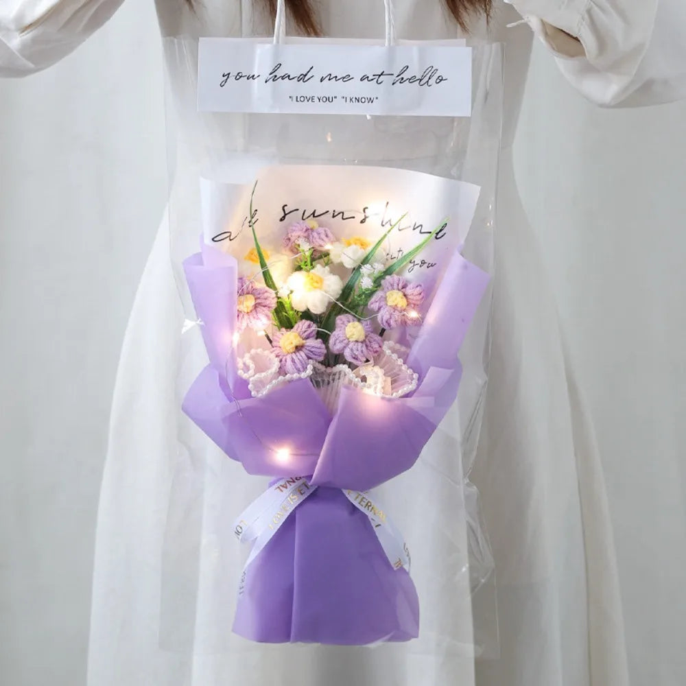 Hand Knitted Crochet Flower Bouquet with LED Lights – Eternal Artificial Flower Bouquet Axl Purple