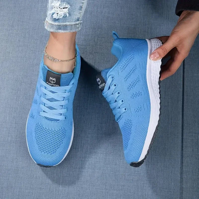 Women's Mesh Breathable Flat Sneakers – Casual Lace-Up Trainers Women's Flat Sneakers Axl SKY BLUE 38