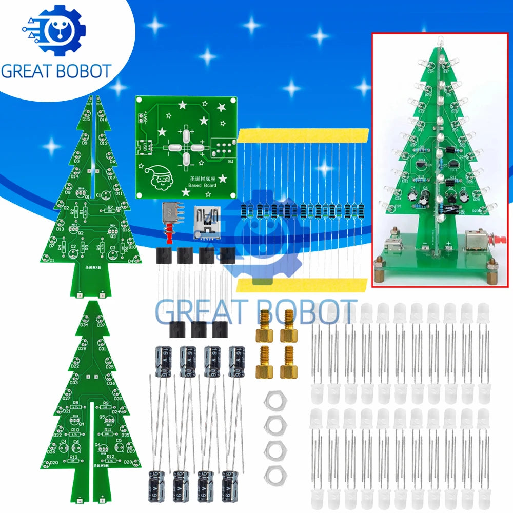 3D Christmas Tree LED DIY Kit – Flashing Red Green Yellow LEDs LED DIY Electronics Kit Axl Default Title