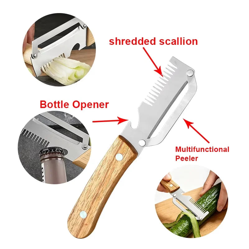 3-in-1 Stainless Steel Vegetable Peeler with Wooden Handle Vegetable Peeler Set Axl