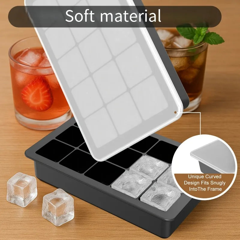 15-Grid Silicone Ice Cube Mold with Lid | Whiskey Cocktail Silicone Ice Mold Axl