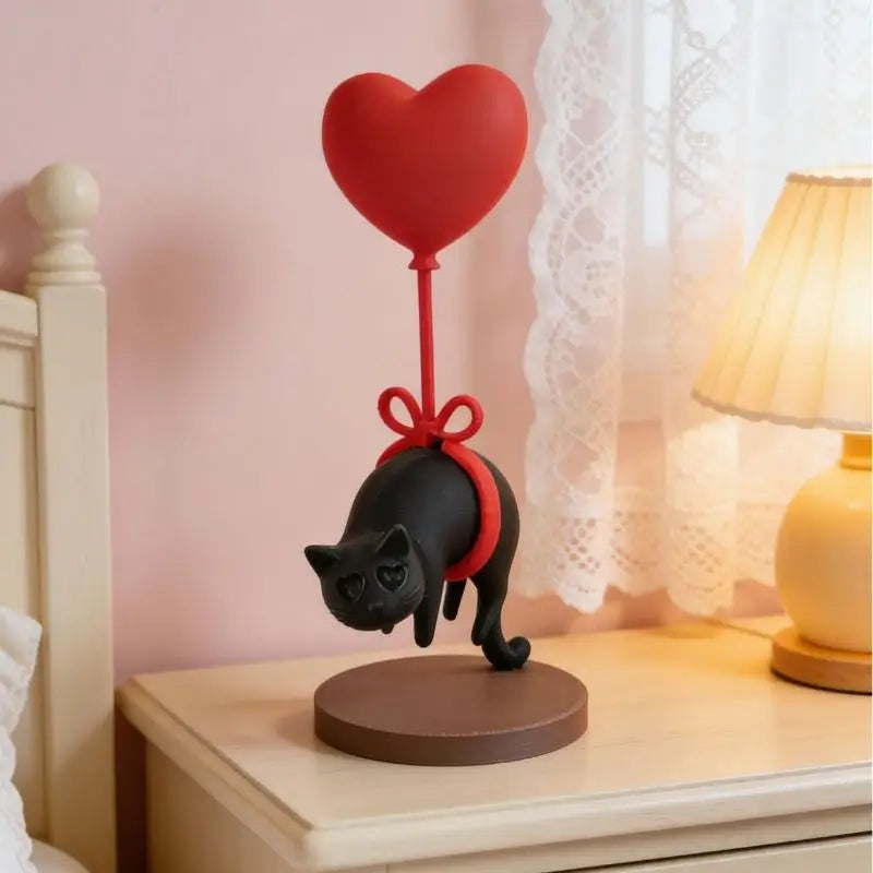 3D Printed Cat & Heart Balloon Ornament | Desk & Shelf Decor Decorative Figurine Axl