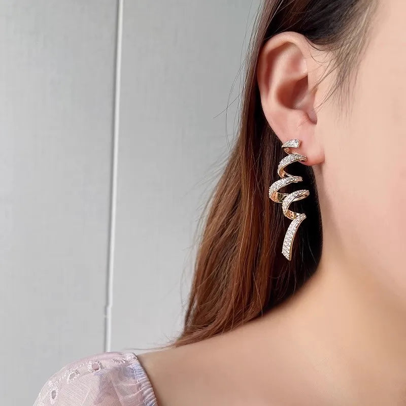 Huitan Spiral Drop Earrings – Cubic Zirconia Statement Jewelry Drop Earrings Axl