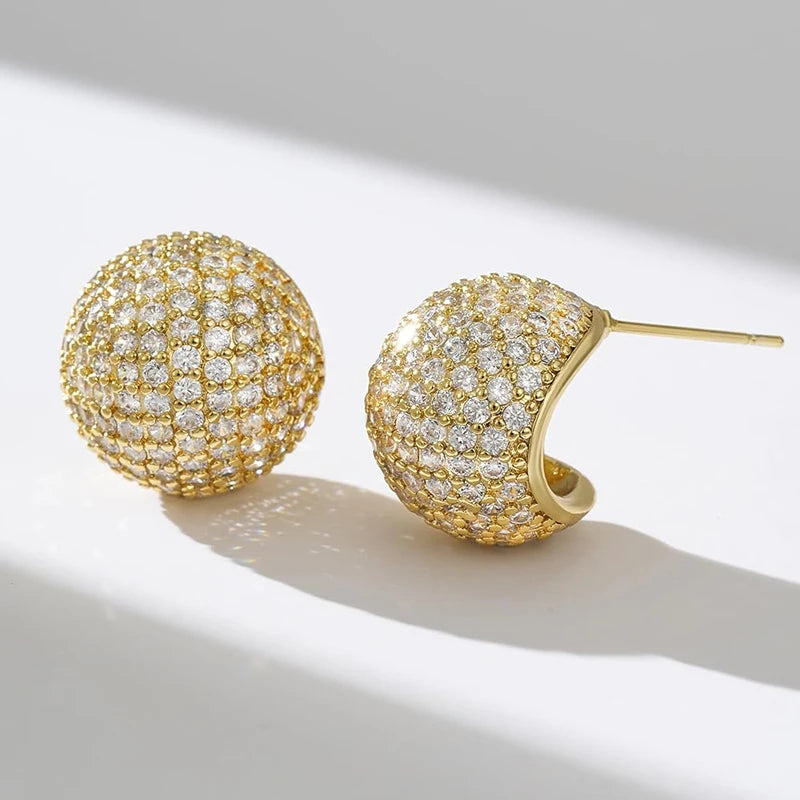 Huitan CZ Half Ball Stud Earrings | Dazzling Cubic Zirconia CZ Stud Earrings Axl