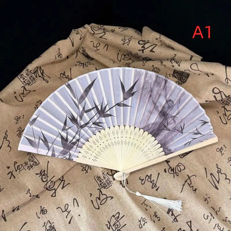 Vintage Chinese Bamboo Folding Fan with Tassel | Art & Gift Decorative Folding Fan Axl A1