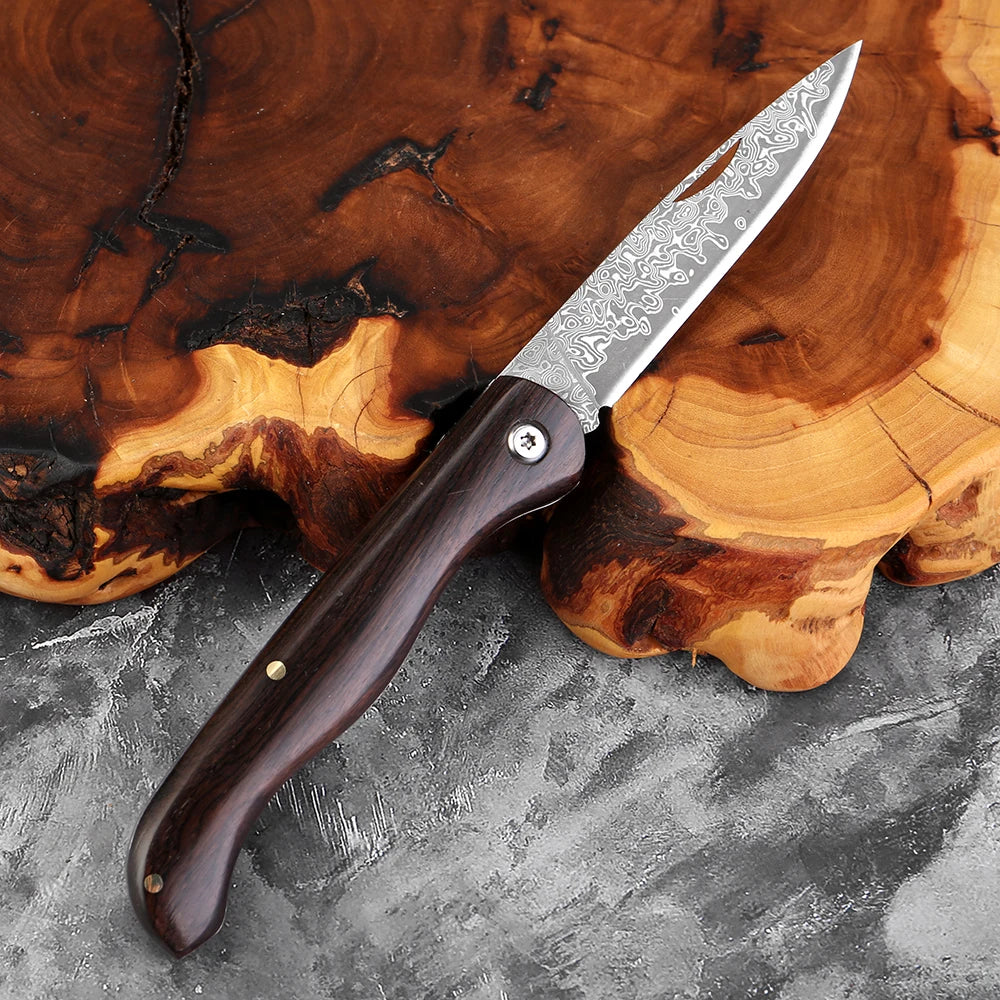 Damascus VG10 Folding Pocket Knife – Wooden Handle | Xituo Folding Pocket Knife Axl