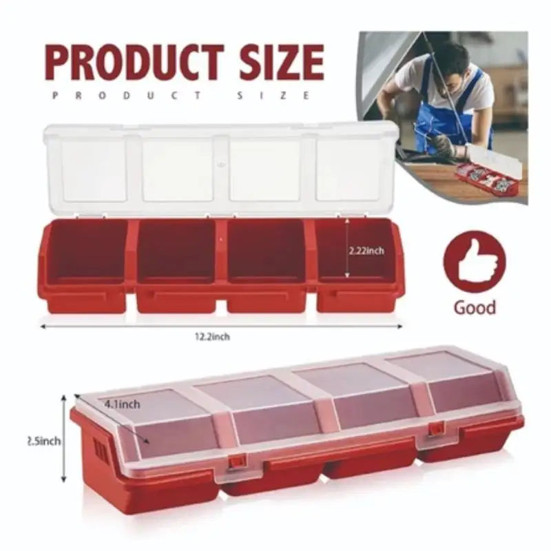 4-Compartment Plastic Parts Storage Box with Lid | Screw Organizer Parts Storage Box Axl