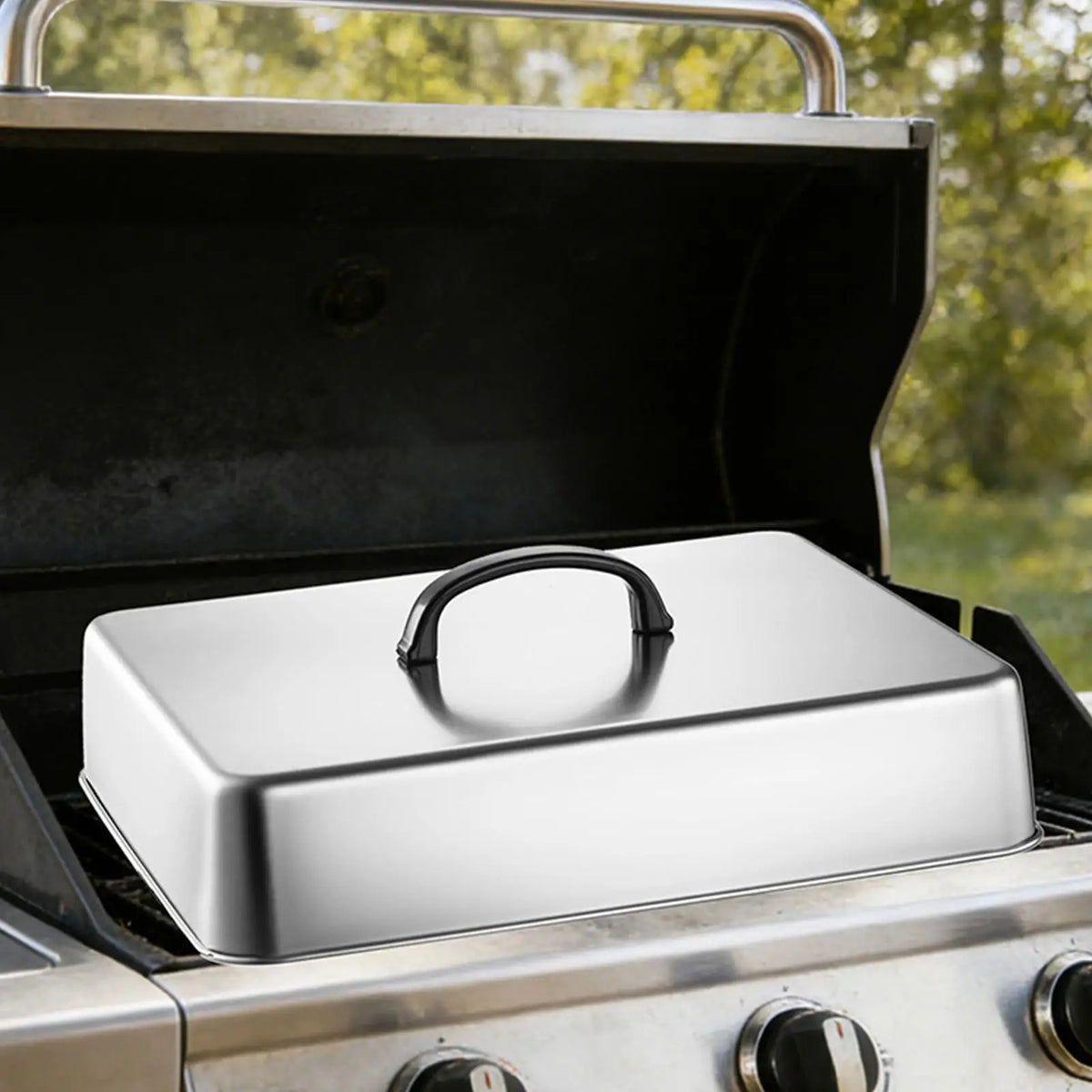 Rectangular Stainless Steel Basting Cover | BBQ Grill Lid Basting Cover Lid Axl