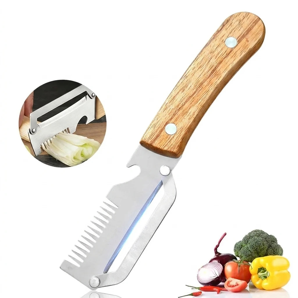 3-in-1 Stainless Steel Vegetable Peeler with Wooden Handle Vegetable Peeler Set Axl