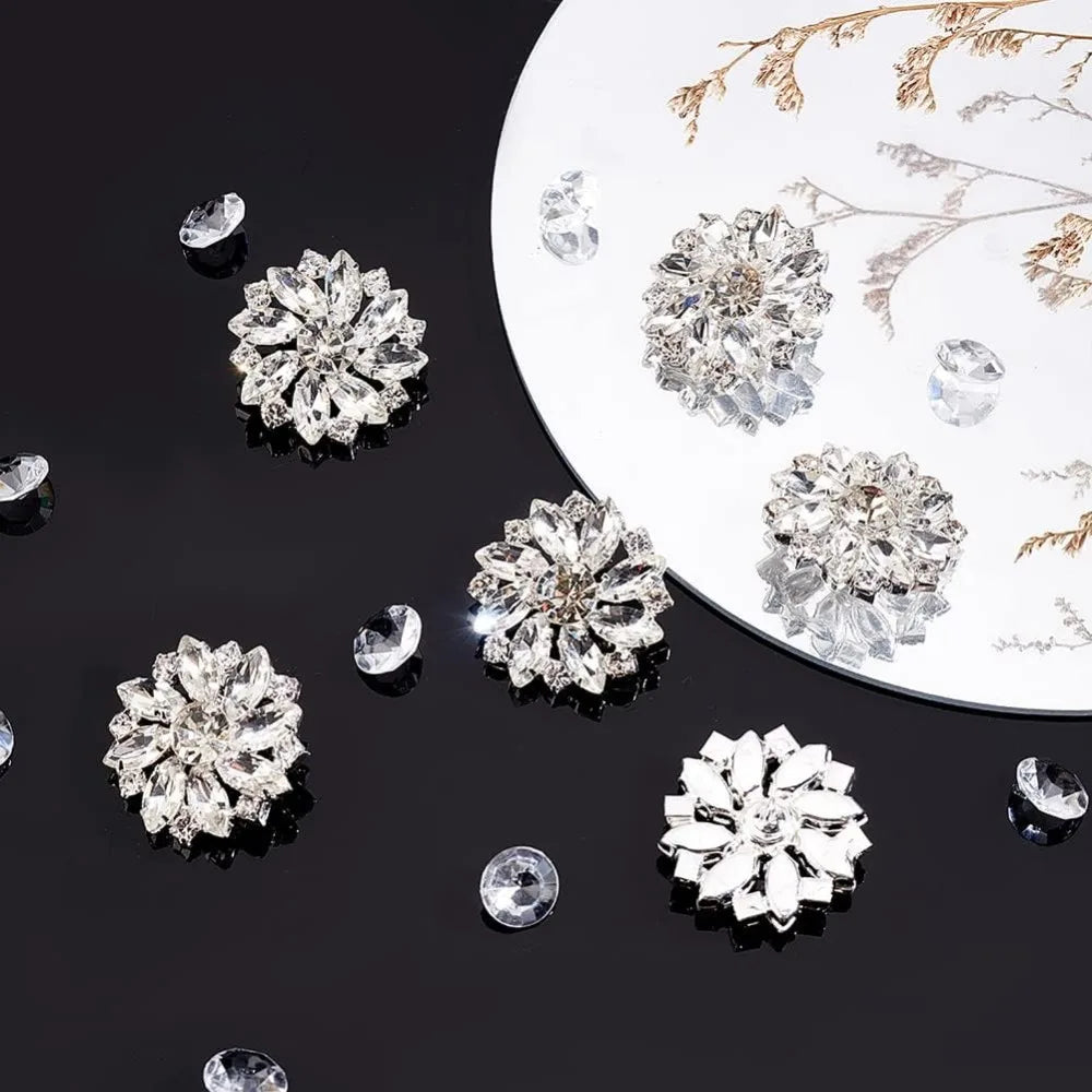 6-Pack 26.5mm Flower Brass Rhinestone Shank Buttons – Crystal Silver Rhinestone Shank Buttons Axl