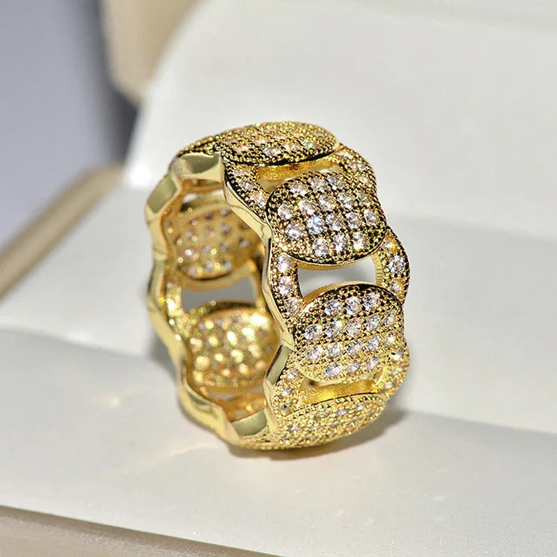 Huitan Women's CZ Wedding Band Ring | Silver & Gold Pave Wedding Band Ring Axl T0773 8
