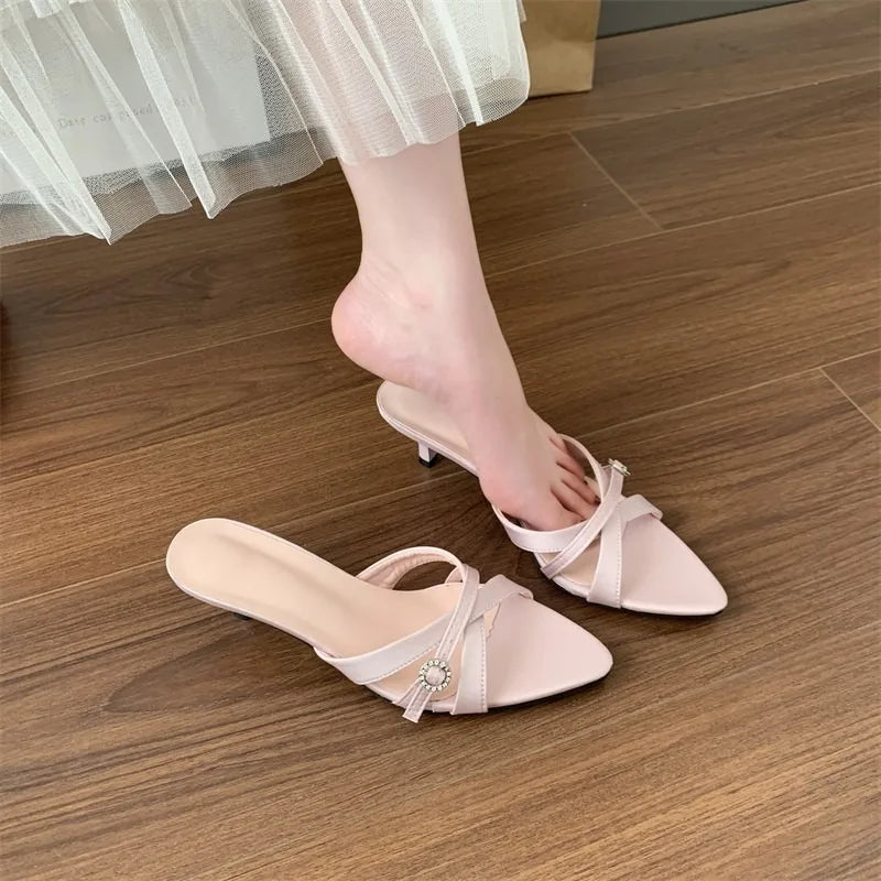 Women's Pointed Toe Heeled Sandals – Elegant Roman Party Slides Heeled Dress Sandals Axl