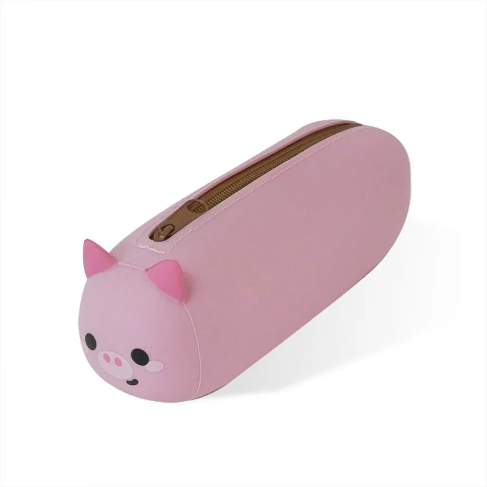 Large Capacity Silicone Pencil Case – Cartoon Soft Pouch Silicone Pencil Case Axl Pink