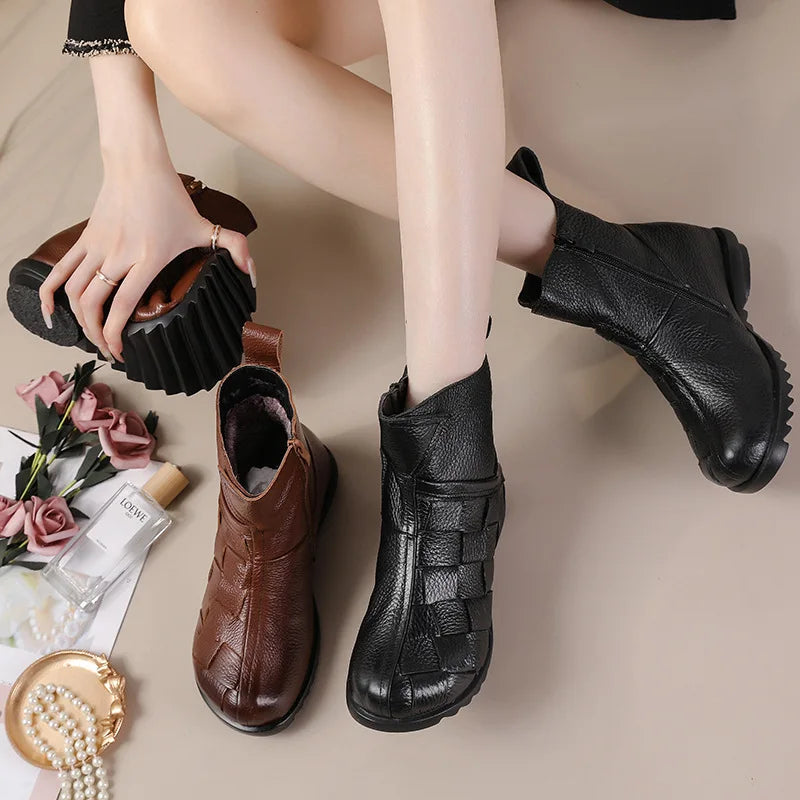 Lorilury Women's Genuine Leather Ankle Boots – Handmade Flat Women's Ankle Boots Axl