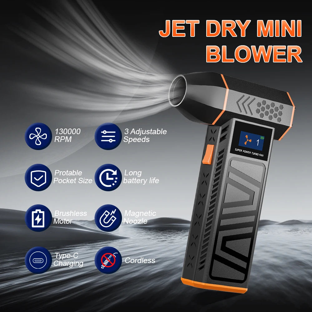 Electric Air Duster 130000RPM 4-Speed Turbo Fan – Type-C USB Electric Air Duster Axl 8000mAH