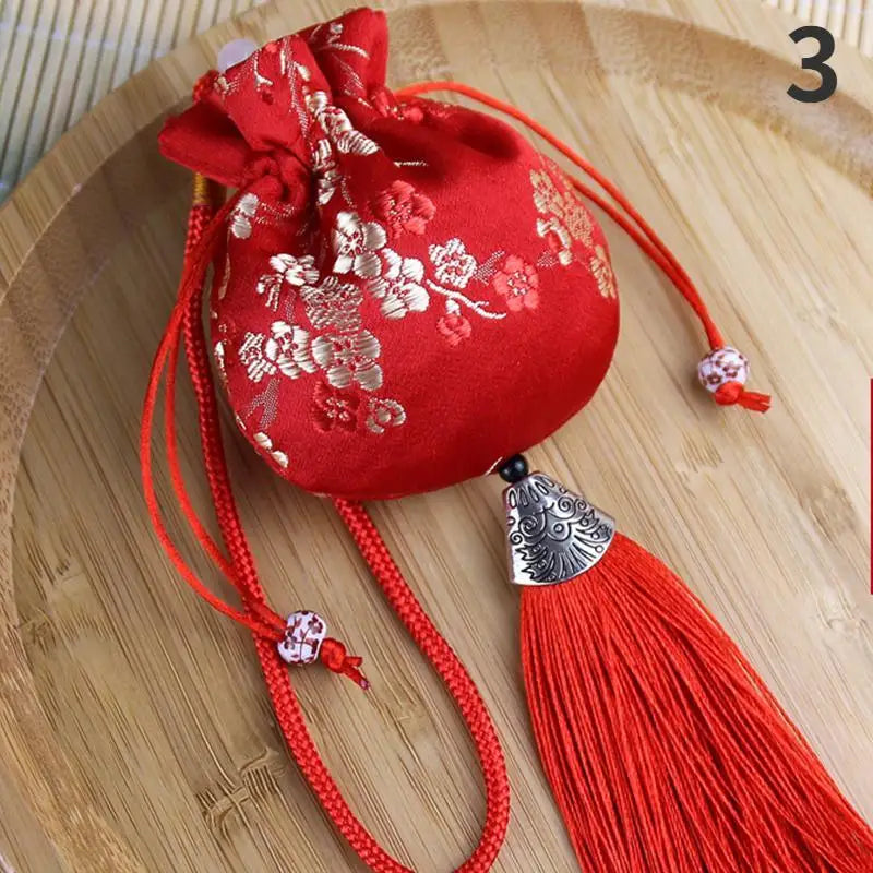 Vintage Brocade Sachet Bag – Hanfu Tassel Car Hang & Storage Decorative Sachet Pouch Axl Red