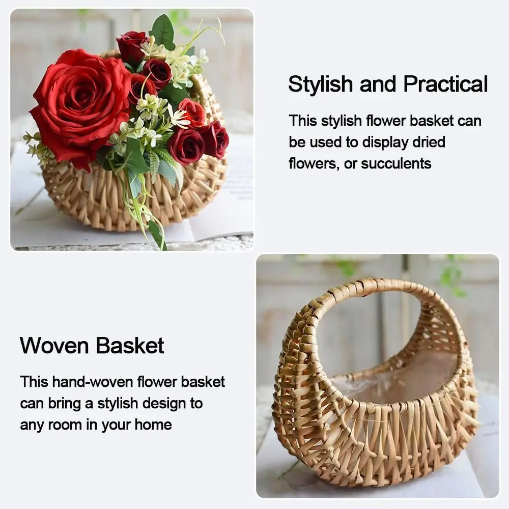 Willow Rattan Flower Basket – Half Moon Wicker with Handle Wicker Storage Basket Axl