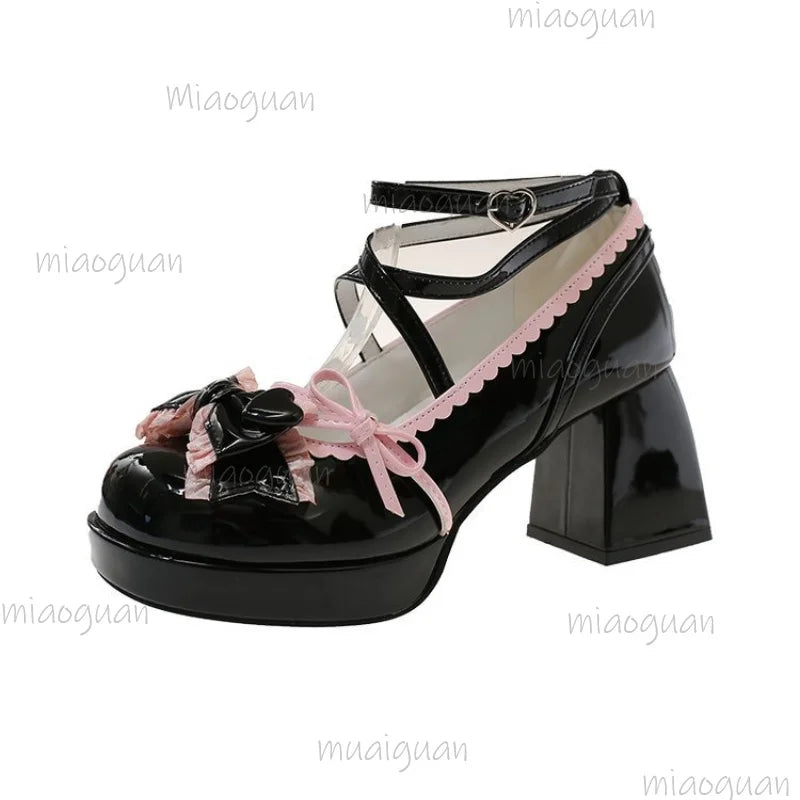Women's Lolita Mary Jane Heels – Bow Buckle Chunky Sandals Mary Jane Heels Axl
