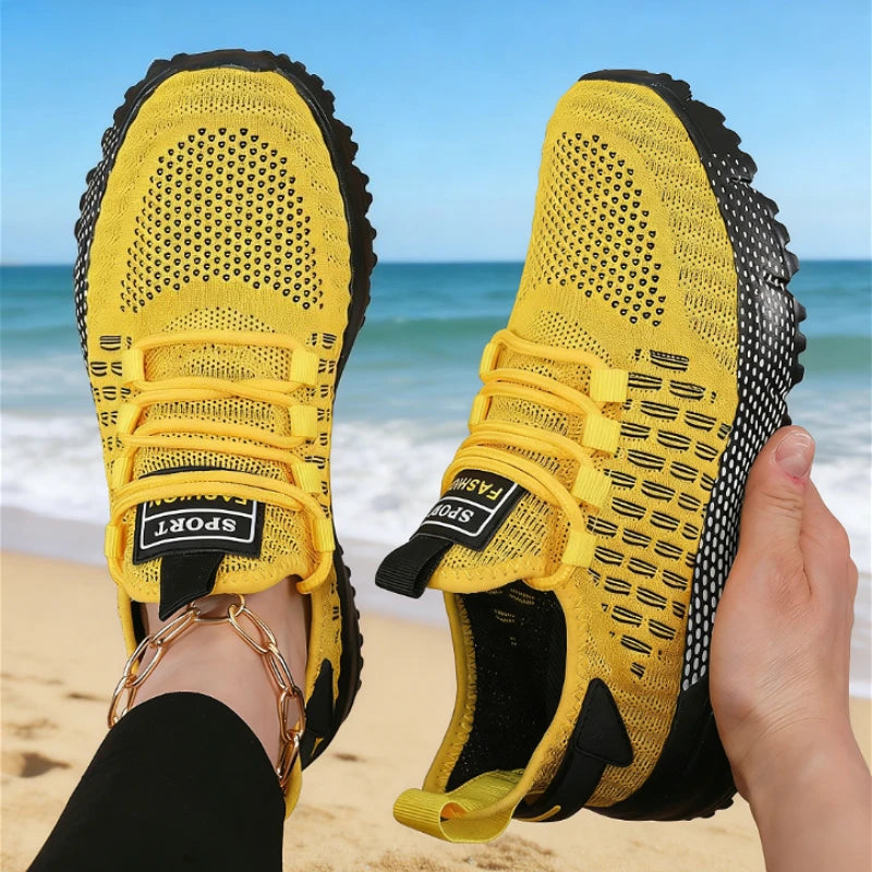 ZULIWAGN Women's Yellow Knit Sneakers – Breathable & Lightweight Women's Knit Sneakers Axl