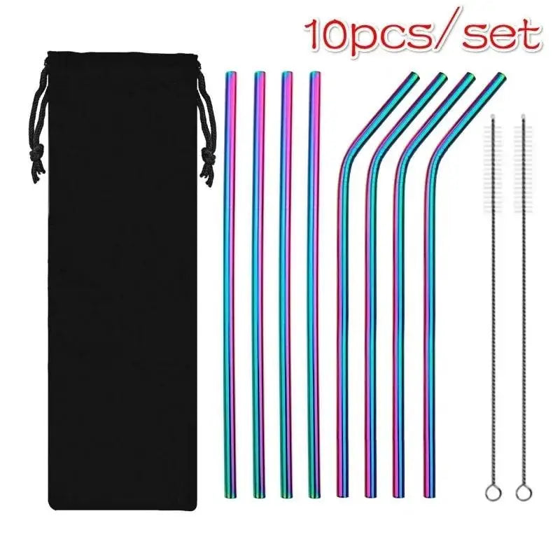 10-Piece Reusable Stainless Steel Straws Set with Cleaning Brush Reusable Straw Set Axl