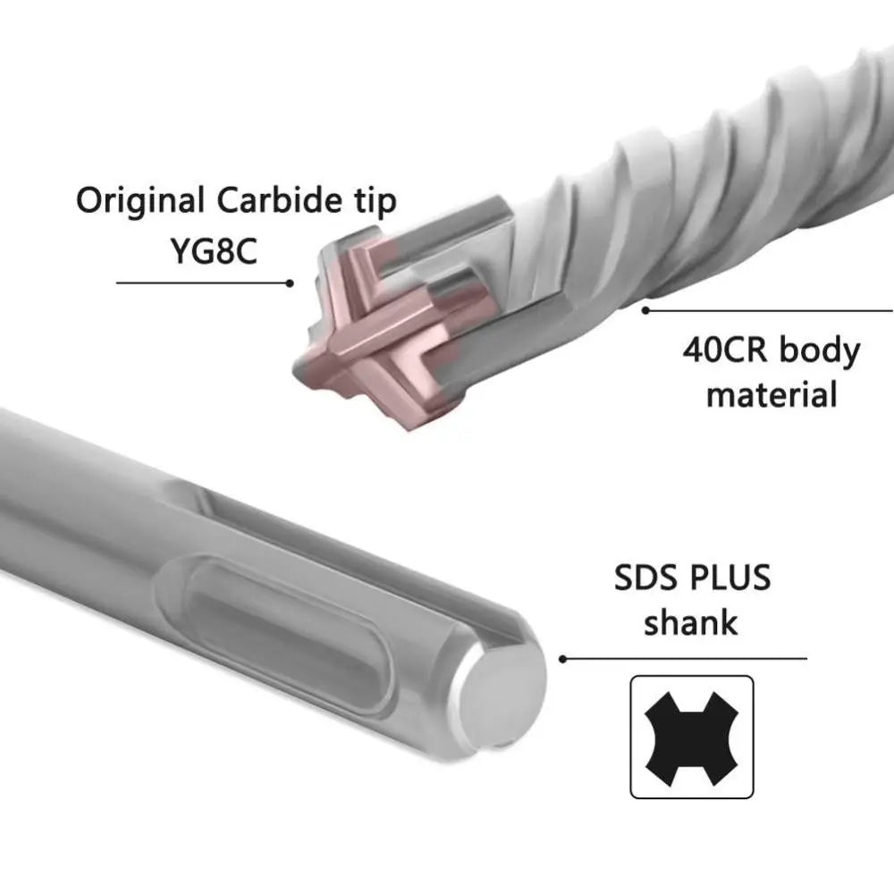 SDS Plus Drill Bit 4 Cutter Cross Tip – Concrete & Masonry Masonry Drill Bit Axl