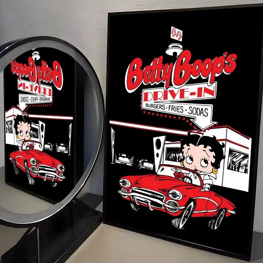 Betty Boop Cartoon Poster Self-Adhesive Wall Art Sticker Wall Art Sticker Axl Black1 15X20cmNoframe