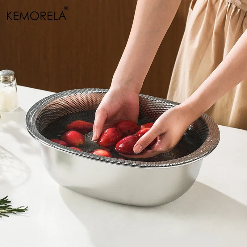 KEMORELA 304 Stainless Steel Rice Washing Basin & Colander Kitchen Colander Axl