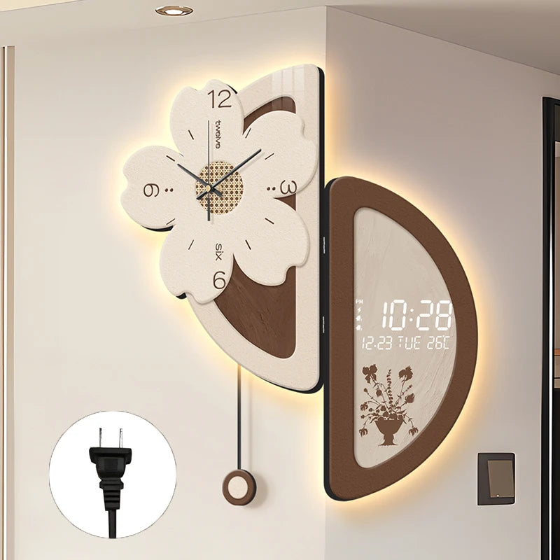 Oeny Large Luxury Wood Wall Clock – Engraved Bamboo Decor Wood Wall Clock Axl B-Plug-in model 64x72cm