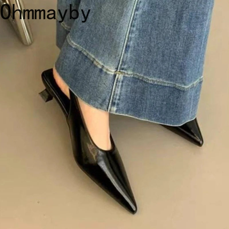 Women's Pointed Toe Slingback Mule Sandals | Low Heel Party Shoes Women's Heeled Sandals Axl