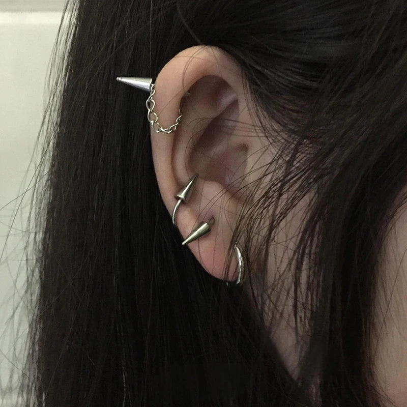 3-Piece Gothic Stainless Steel Rivet Ear Clip Earrings Set Ear Clip Earrings Axl