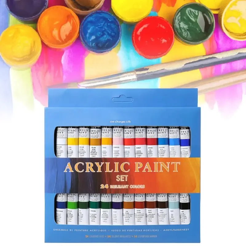 24-Color Acrylic Paint Set | 12ml Tubes for Canvas, Glass & Paper Acrylic Paint Set Axl