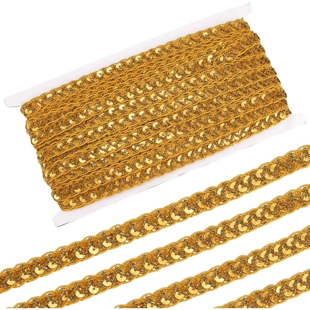 Gold Sequin Lace Trim Ribbon 14.22 Yds – Sewing & Crafts Sequin Lace Ribbon Axl