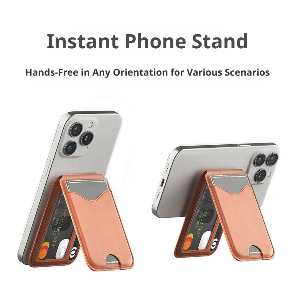Magnetic Card Holder Phone Stand with Mirror | iPhone 12–17 Phone Wallet Stand Axl