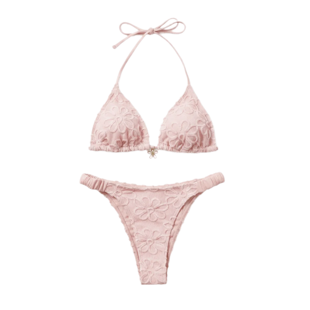 Two-Piece Halter Bikini Set – Deep V Lace-Up Floral Swimwear Halter Bikini Set Axl Pink M