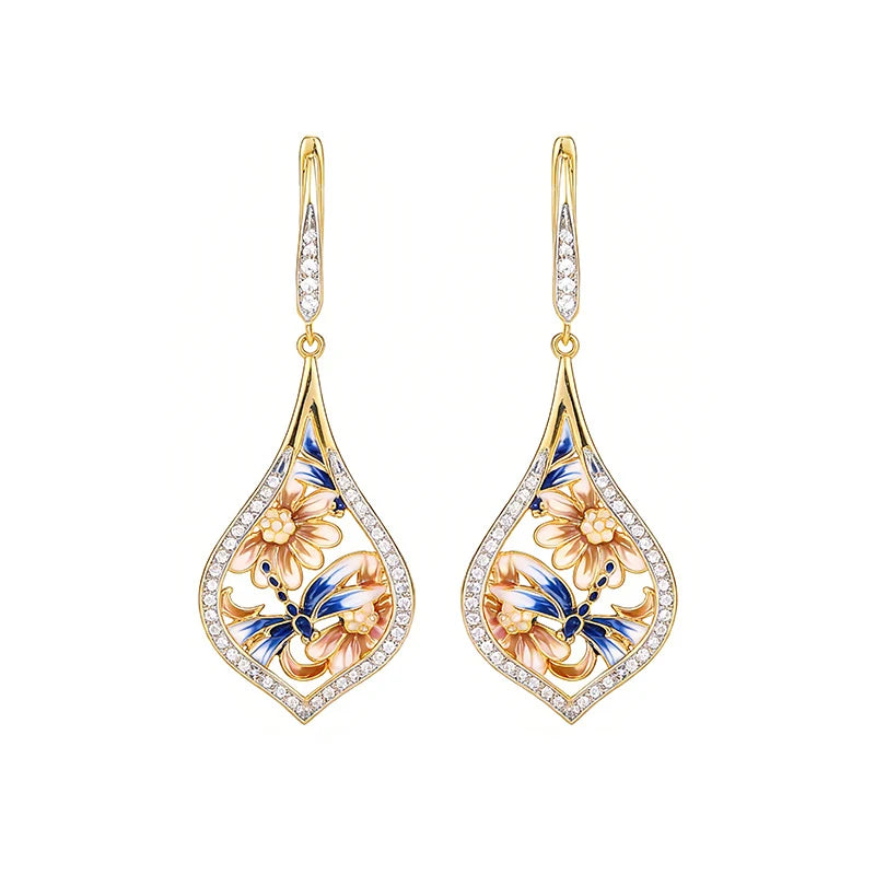 Huitan Flower Drop Earrings – Cubic Zirconia Women's Fashion Drop Earrings Axl E4873