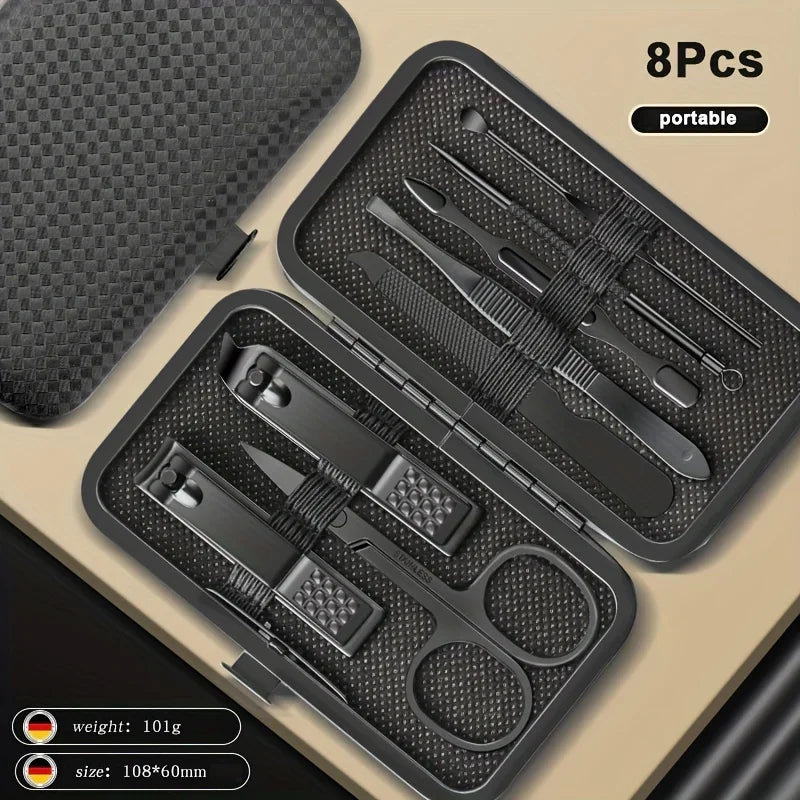 Stainless Steel Manicure & Pedicure Nail Clipper Set 8–24 Pcs Nail Grooming Kit Axl Black 8 in 1-86