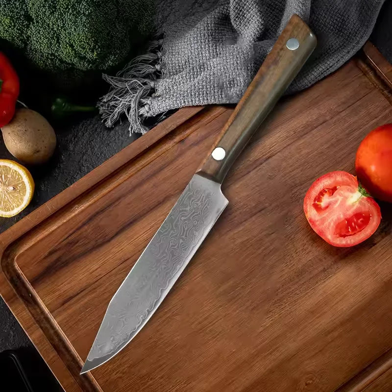 Forged Damascus Chef Knife – Wood Handle & Sleeve | 12cm Blade Damascus Chef Knife Axl